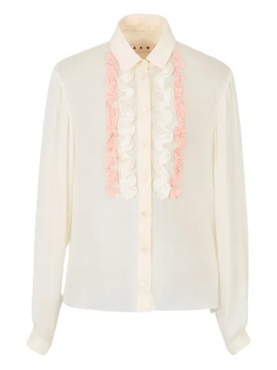 Marni Ruffled Long-sleeves Shirt In Neutral