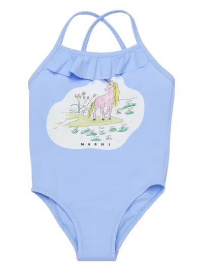 Marni Babies' Ruffled Print Swimsuit In Multi