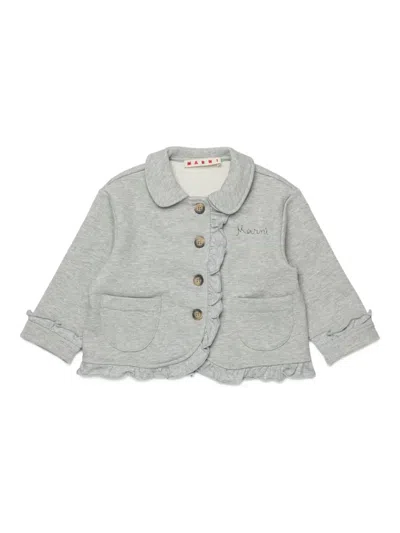 Marni Babies' Ruffled-trim Logo-detail Jacket In Gray