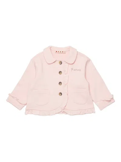 Marni Babies' Ruffled-trim Logo-detail Jacket In Neutral