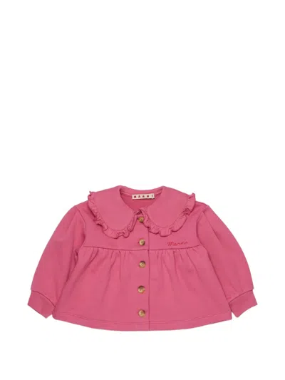Marni Babies' Ruffled-collar Logo-embroidered Jacket In Pink