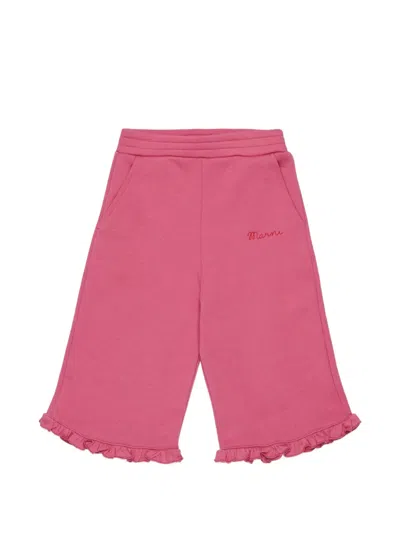 Marni Babies' Ruffle-trim Embroidered-logo Trousers In Pink