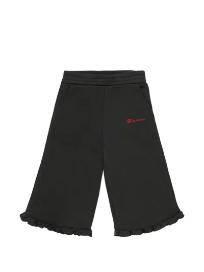 Marni Babies' Ruffle-trim Logo-embroidered Track Pants In Black