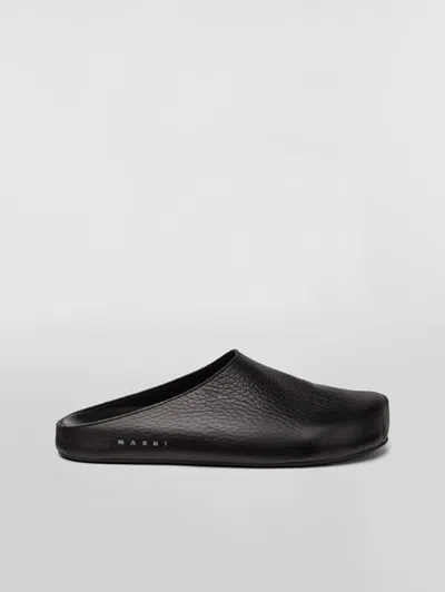 Marni Textured-leather Clog Slippers In Black