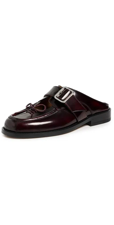 Marni Sabot Calfskin Loafers Black/bordeaux In Burgundy