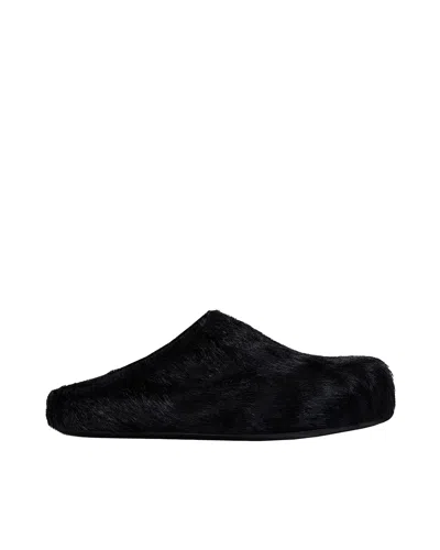 MARNI BLACK LONG-HAIRED CALFSKIN FOOTBED SABOT