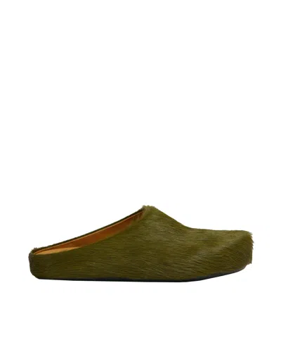 Marni Sabot Fussbett In Vitello A Pelo Lungo Verde In Green