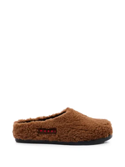Marni Kids' Sabot Shearling-effect Clogs In Brown