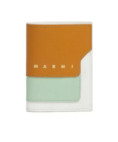 Marni Saffiano Bi-fold Wallet In Mustard White And Green