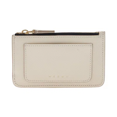 Pre-owned Marni Saffiano Leather Card Case 'talc' | Grey | Men's Size Onesize