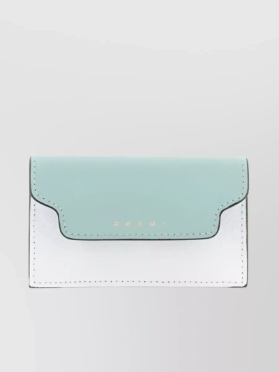 Marni Saffiano Leather Card Case With Front Pocket In Cyan