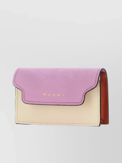 Marni Saffiano Leather Card Case With Front Pocket In Pink