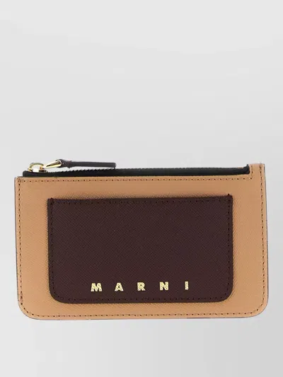 Marni Saffiano Leather Cardholder Front Pocket Design In Neutral