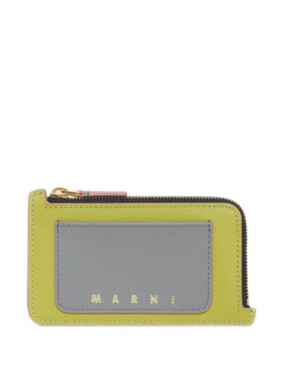 Marni Saffiano Leather Cardholder In Yellow