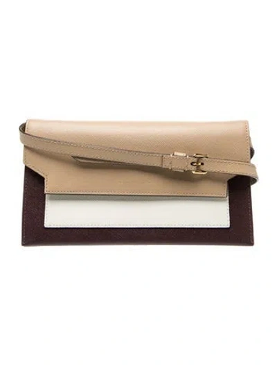 Pre-owned Marni Saffiano Leather Clutch In Neutral