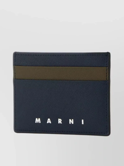 Marni Man Two-tone Leather Cardholder In Blue
