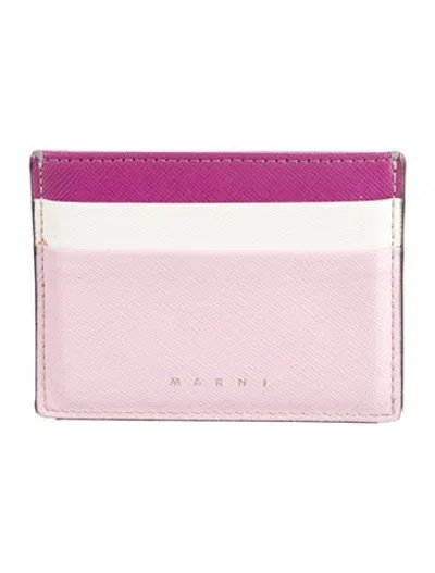 Pre-owned Marni Saffiano Leather Colorblock Pattern Card Holder In Purple