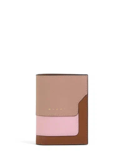 Marni Saffiano-leather Wallet In Pink