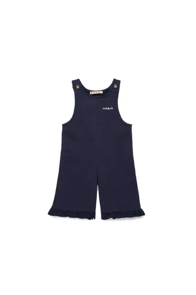 Marni Kids' Salopette In Felpa Con Ruches Sul Fondo In Black