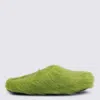 Marni Faux Fur Round Toe Slippers With Heel In Green