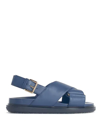 Marni Blue Leather Fussbett Sandals