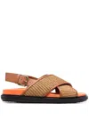 Marni Crossover Fussbett Sandal In Raffia Effect Fabric And Leather