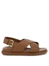 Marni Brown Smooth Leather Sandals With Cross-strap Design In Brown