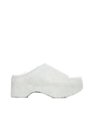 Marni Grey Long-hair Calfskin Chunky Clog In White