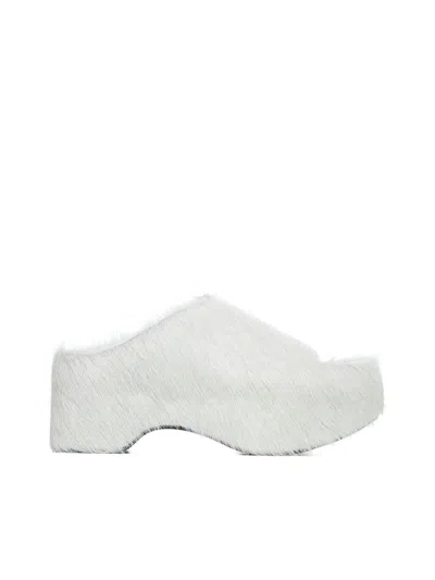 Marni Grey Long-hair Calfskin Chunky Clog In White