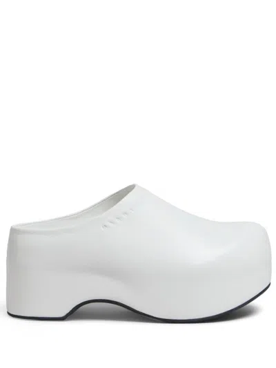 Marni Leather Chunky Sabot Clogs In Lily White