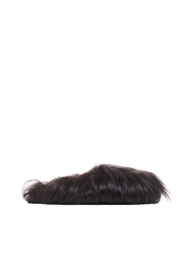 Marni Brown Long Hair Fur Fussbett Slippers In 00m66 Moca
