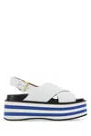 Marni Striped Leather Wedge-heel Sandals In White