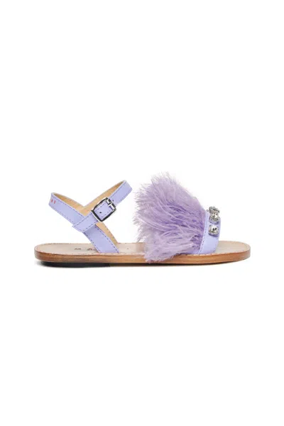 Marni Kids' Feather-detail Leather Sandals In Violet