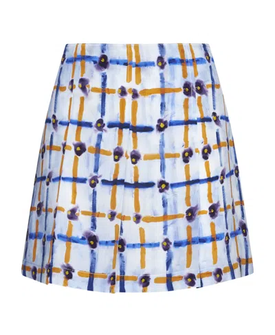 Marni Saraband-print Silk Skirt In Blue