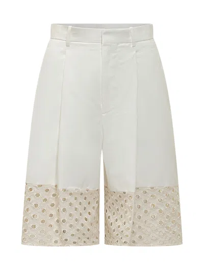 Marni Sartorial Mini Bermuda Shorts With Lace Insert In White