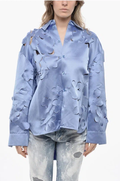 Marni Satin Blouse Duchesse With Floral Cut-out Motif In Blue