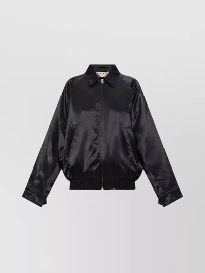 MARNI SATIN BOMBER JACKET EMBROIDERED BACK