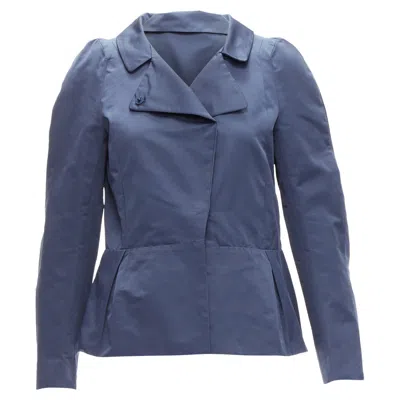 Marni Satin Structural Puff Shoulder Peplum Minimal Cropped Jacket In Blue