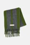 Marni Grey Mohair Blend Scarf With Fringes In Green