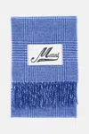 Marni Classic Check Wool Scarf With Logo Label In Blue