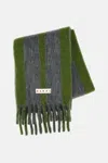 Marni Grey Mohair Blend Scarf With Fringes In Green