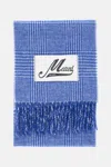 Marni Classic Check Wool Scarf With Logo Label In Blue