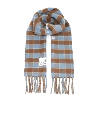 MARNI PLAID-PATTERN FRINGED SCARF
