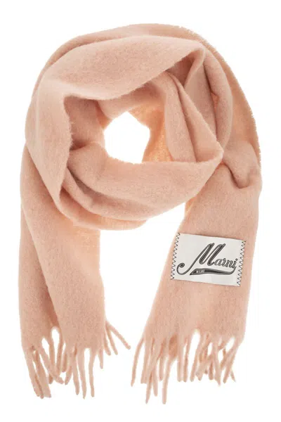 Marni Fringed Blush Pink Alpaca Blend Scarf In Neutral