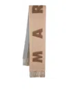 Marni Brown Wool Blend Scarf With Maxi Logo In Beige