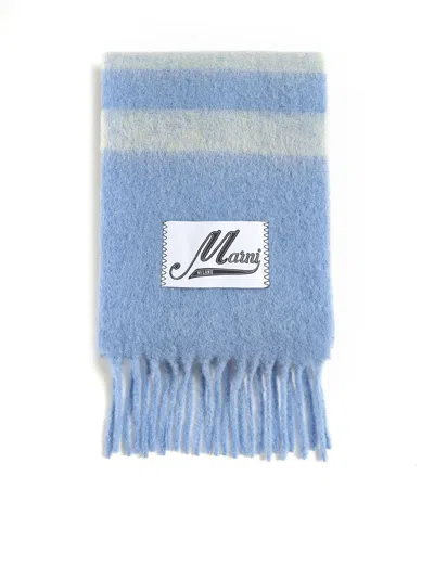 Marni Blue Striped Alpaca-mohair Scarf In Lake