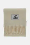 Marni Fringed Wool Scarf With Logo Label In Neutral