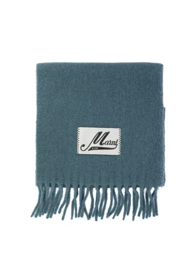 MARNI SCARF WITH LOGO PATCH SCARVES LIGHT BLUE