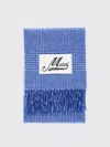 Marni Classic Check Wool Scarf With Logo Label In Blue