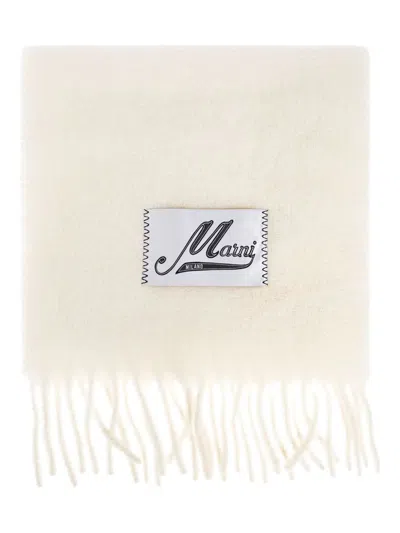 MARNI MARNI CREAM ALPACA SCARF WITH FRINGES